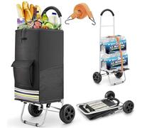 wilbest® Chariot De Courses, 75L Pliable Poussette de Marché, 2 en 1 Diable Caddie à 2 Roues Shopping Trolley avec Cadre en Acier Inoxydable et Sac en Toile imperméable Amovible (Noir)
