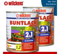 Wilckens 2 x 750 ML Laque Teintée 2in1 Brillant 5010 Bleu Gentiane Intérieur Et