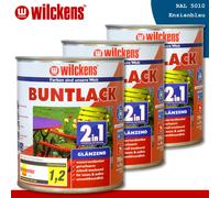 Wilckens 3 x 750 ML Laque Teintée 2in1 Brillant 5010 Bleu Gentiane Intérieur Et