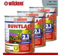 Wilckens 3 x 750 ML Laque Teintée 2in1 Brillant 7001 Gris Argenté Intérieur Et