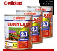Wilckens 3 x 750 ML Laque Teintée 2in1 Brillant 9005 Noir Profond Intérieur Et