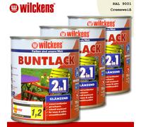 Wilckens 3 x 750 ML Laque Teintée 2in1 Brillant Ral 9001 Crème Intérieur Et
