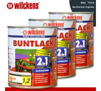 Wilckens 3x 750 ML Laque Teintée 2in1 Brillant 7010 Gris Anthracite Intérieur Et