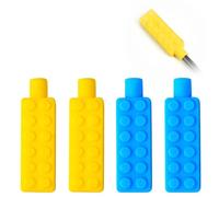 wilcractk Lot de 4 Décorations de Crayon à Mâcher en Silicone Non Toxique, Anneaux de Mastication en Silicore - Bâtonnets à Mordre pour Enfants avec Autisme et TDAH (2 Couleurs)