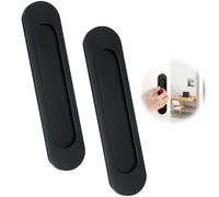 wilcractk Poignée de Porte Coulissante Ovale, Poignée Autocollante en Aluminium avec Coins Arrondis, 2 Pièces Noir Mat, Installation Sans Perçage pour Portes Coulissantes et Tiroirs