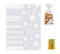 wilcractk Sachet Biscuit Noel Pochon Sac À Friandises Transparent 12.5x30cm Lot de 50 Sacs Avec Motif Flocon Pour Biscuits Bonbons Chocolats Bredele Cadeaux Idéal Fêtes École Marché Noël