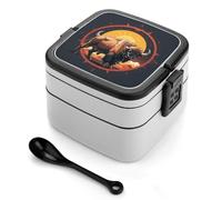 Wild American Bison Mountains Boîte à bento empilable à 2 couches pour adultes Conteneurs réutilisables étanches pour adultes Voyage 935,5 g Boîte à déjeuner avec cuillère Boîtes à bento portables