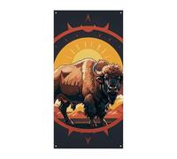 Wild American Bison Mountains Couverture de porte Bannière 90 x 180 cm Bannières de fête Panneau de bienvenue saisonnier Décoration verticale à suspendre pour porche entrée jardin Décor