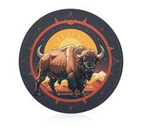 Wild American Bison Mountains Planche à découper pour cuisine, mini planche à découper ronde en verre trempé pour pique-nique, coupe pizza, viande, fruits (20 cm)