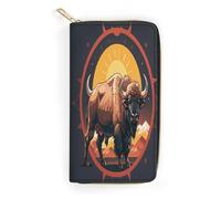 Wild American Bison Mountains Portefeuille fin en cuir PU pour cartes de crédit, portefeuille à deux volets pour espèces, poche à fermeture éclair, poche pour pièces d'identité, porte-monnaie