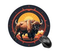 Wild American Bison Mountains Tapis de souris rond à glissement lisse Tapis de souris de jeu extra densité portable confortable pour bureau, maison, bureau, 20 x 20 cm