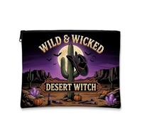 Wild And Wicked Desert Witch Citation Cactus Halloween Trousse de | Thème du désert bohème, trousse de maquillage, esthétique sorcière, accents de citrouilles, détails en cristal