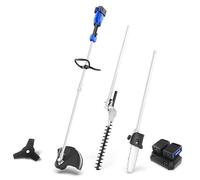 Wild Badger Power Désherbeur sans fil 40 V, débroussailleuse, taille-haie et lame de débroussailleuse, scie à perche, kit d'outils multifonctions 4 en 1 avec 2 batteries 20 V 4 Ah et 1 chargeur, bleu