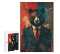 Wild Bear in Suit Art Print Puzzle 1000 Pièces Educa Jouet en Bois Cadeau Unique Décoration Intérieure Jeu Éducatif Challenge Toy Adultes Et Enfants À Partir De 14 Ans 1000 PCS