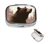 Wild Bear Pilulier carré en métal à 2 compartiments - Joli pilulier de voyage portable pour médicaments et vitamines - Cadeau unique pour homme et femme