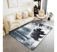 Wild Bear Tapis antidérapant pour enfants, adolescents et adultes, motif ours animal, chalet, chalet, salon, 1,5 x 1,8 m