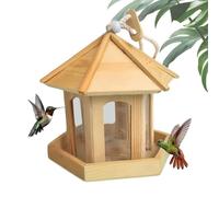 Wild Bird Feeder, Wooden Finch Feeder, Hexagonal Bird Food Dispenser, Hangable Decorative Design, Weather Resistant Wood, Garden Porch Balcony Outdoor Use, 7.87x7.68 inches, 1 Pack