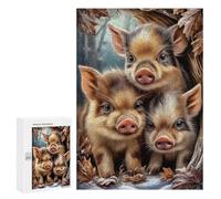 Wild Boar Piglets in Winter Scene : Cadeau pour Passionné De Puzzles, 300 PCS Puzzle De Table pour Adultes - pour des Soirées Calmes Et Concentrées