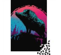 Wild Boar Silhouette Art Print Puzzles 1000 Pièces Cadeau Unique Jeu Éducatif Challenge Toy À De Qualité Supérieure Peinture Art pour Adultes Et Enfants À Partir De 12 Ans 52x38cm/1000pcs