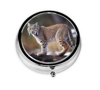 Wild Bobcat - Petit pilulier rond en métal - 3 compartiments - Portable - Mini pilulier de voyage pour médicaments quotidiens - Complément alimentaire et vitamine