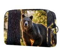 Wild Brown Bear Trousse de toilette pour femme avec fermeture éclair, multicolore, 18.5x7.5x13cm/7.3x3x5.1in, Trousse de toilette
