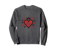 Wild Card Queen of Hearts Poker Casino Gambler Royal Sweatshirt, Unisexe pour Adultes, Chiné Foncé, S