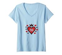 Wild Card Queen of Hearts Poker Casino Gambler Royal T-Shirt avec Col en V, Femme, Bleu Céleste, S