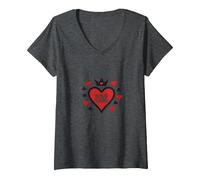 Wild Card Queen of Hearts Poker Casino Gambler Royal T-Shirt avec Col en V, Femme, Chiné Foncé, S