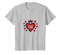 Wild Card Queen of Hearts Poker Casino Gambler Royal T-Shirt, Enfant, Argent, 10 Ans