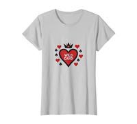 Wild Card Queen of Hearts Poker Casino Gambler Royal T-Shirt, Femme, Argent, XL