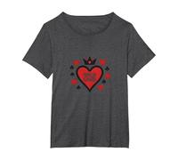 Wild Card Queen of Hearts Poker Casino Gambler Royal T-Shirt, Femme Grandes Tailles, Chiné Foncé, 1X