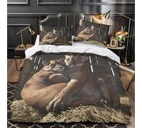 Wild Cats Cuddling Linge de Lit 3D Imprimé Microfibre Résistante 3 Pièces 2 Taies Ultra Douce Nature Wildlife Ensemble De Literie Léger Hypoallergique for Adulte Enfants Filles Single（135x200cm）