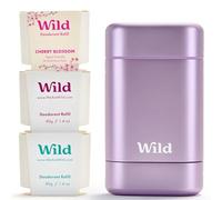 Wild - Déodorant Naturel Rechargeable - Sans Aluminium - Etui Violet avec Lot Varié de Recharge (3 x 40g) - Comprend Fresh Cotton & Sea Salt, Cherry Blossom et Coconut & Vanilla - Végan
