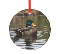 Wild Duck Pendentif rond en verre Motif canard sauvage Décoration de sapin de Noël Cadeau d'anniversaire