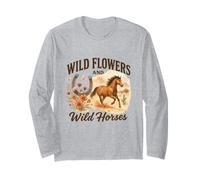 Wild Flowers and Wild Horses Western Watercolor Graphic Manche Longue