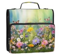 Wild Flowers1 Classeur à anneaux en D avec fermeture éclair, organiseur extensible avec bandoulière et poignée, 3 anneaux pour portefeuille et étui