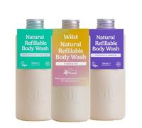 Wild - Gel Douche Naturel Rechargeable 300ml - Lot de 3 Gels Douche Rechargeables aux Parfums Différents - Coconut & Vanilla, Fresh Cotton et Energise