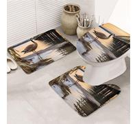 Wild Goose By The Bridge - Lot de 3 tapis de douche antidérapants avec contour en forme de U, en microfibre absorbante, lavable et lavable
