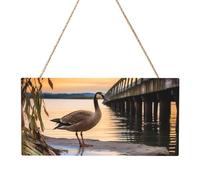 Wild Goose by the Bridge Plaque murale rectangulaire en bois MDF avec impression complète et corde de suspension pour décoration murale de maison, panneau de ferme pour porte, fenêtre ou mur