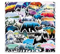 Wild Grizzly Bear Lot de 50 autocollants en vinyle imperméables mignons pour ordinateur portable, voiture, téléphone, moto, skateboard, valise, bagages, motif ours de dessin animé amusant pour filles