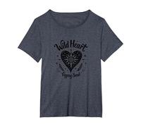 Wild Heart Gypsy Soul Bohemian Spirit Celestial T-Shirt, Femme Grandes Tailles, Bleu Chiné, 1X
