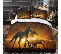 Wild Horses Galloping Parure de Lit 3D Effet Microfibre 3 Pièces Éclair Super Douce Dramatic Coucher de soleil Housse de Couette Hypoallergique Résistante for Enfants Garçons Ado King（220x240cm）