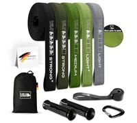 Wild Instincts® Set de Bandes de Fitness en Tissu | Kit Bande Élastique Musculation | Élastique Traction Agréable sur la Peau (Set de 5 (poignées et ancrages de Porte Inclus))