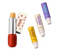 Wild Kit de Baume à Lèvres Rechargeable - Étui en Aluminium Motif Cœurs et Lot de 3 Recharges aux Parfums Variés - 98% d'Ingrédients Naturels, Beurre de Karité - Végan et Doux pour les Lèvres