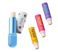 Wild Kit de démarrage de baume à lèvres naturel rechargeable - Comprend un étui en aluminium imprimé abeille et un lot de 3 recharges de baume à lèvres aux parfums variés - Sans cire d’abeille