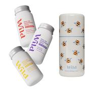 Wild Kit de Déodorant Anti-Transpirant Roll-On Rechargeable avec Protection 72 heures - Étui imprimé abeilles avec Recharges Honey & Cactus Flower, Coconut & Vanilla, Vanilla Bean & Buttercream