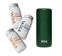 Wild Kit de Déodorant Anti-Transpirant Roll-On Rechargeable pour Hommes - Protection 72 heures - Étui Vert Forêt avec Recharges Amber & Oud, Thunderstorm and Cedar & Sandalwood - 90% Naturel