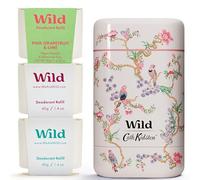 Wild Kit de Déodorant Naturel Rechargeable sans Aluminium - Étui Cath Kidston Birds avec Recharges Pink Grapefruit & Lime, Coconut & Vanilla, Fresh Cotton & Sea Salt - Protection Anti-Odeurs 24 h