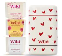 Wild Kit de Déodorant Naturel Rechargeable sans Aluminium Wild - Étui Love Heart avec Recharges Cherry Blossom, Honey & Cactus Flower, Coconut & Vanilla - Protection Longue Durée 24 h - Vegan