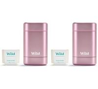 Wild - Kit Déodorant Naturel Rechargeable avec Étui Rose et Recharge Parfumée Fresh Cotton & Sea Salt (40g) - Sans Aluminium - Protection Durable - Végan (Lot de 2)